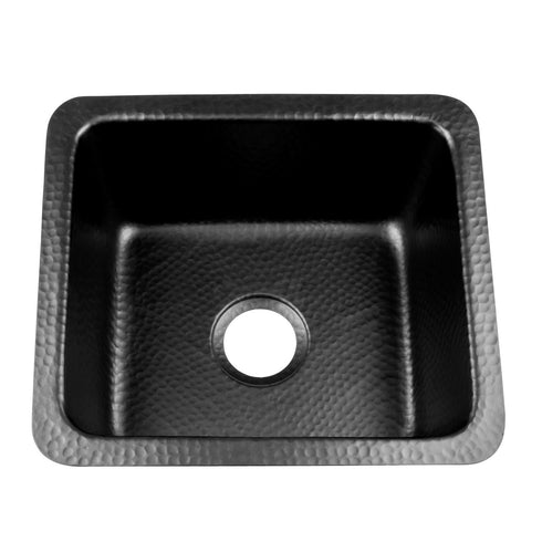 Hand Hammered 17 inch Highball Single Bowl Square Kitchen Sink - Matte Black